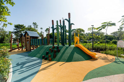 Punggol Point Crown animal-themed playground featuring slides, climbing opportunities, and a wader bird habitat design.