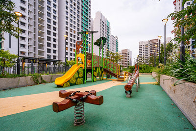 Punggol Point Crown animal-themed playground for 2-5-year-olds featuring slides and various see-saws for fun play.