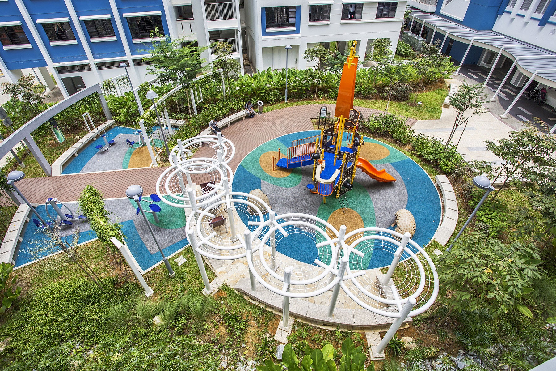 Pirate ship-themed playground at Punggol Topaz by Playworld, featuring slides, climbers, and imaginative play areas.