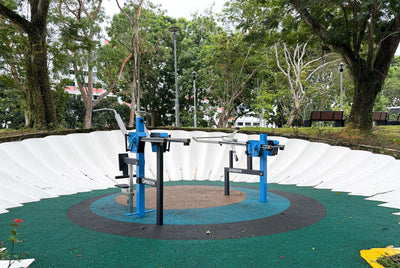 Sea Shell Park Omnigym fitness equipment offers adjustable weights for adults to build upper body strength safely.