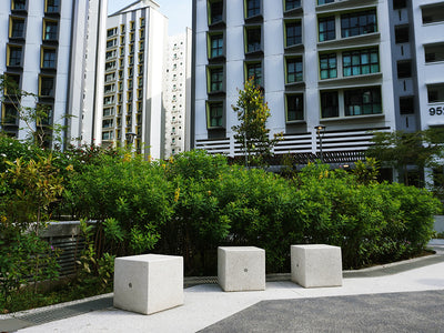 Tampines GreenGem Bellitalia outdoor seats blend art with functionality, offering comfortable and appealing seating.