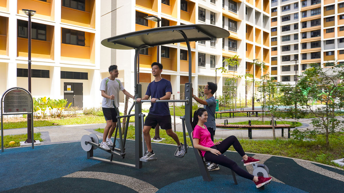 Tengah Plantation Acres fitness station features equipment to encourage an active and healthy lifestyle for all ages.