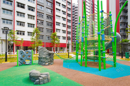 A playground with multiple climbing structures, providing children with exciting opportunities for active play and exploration.