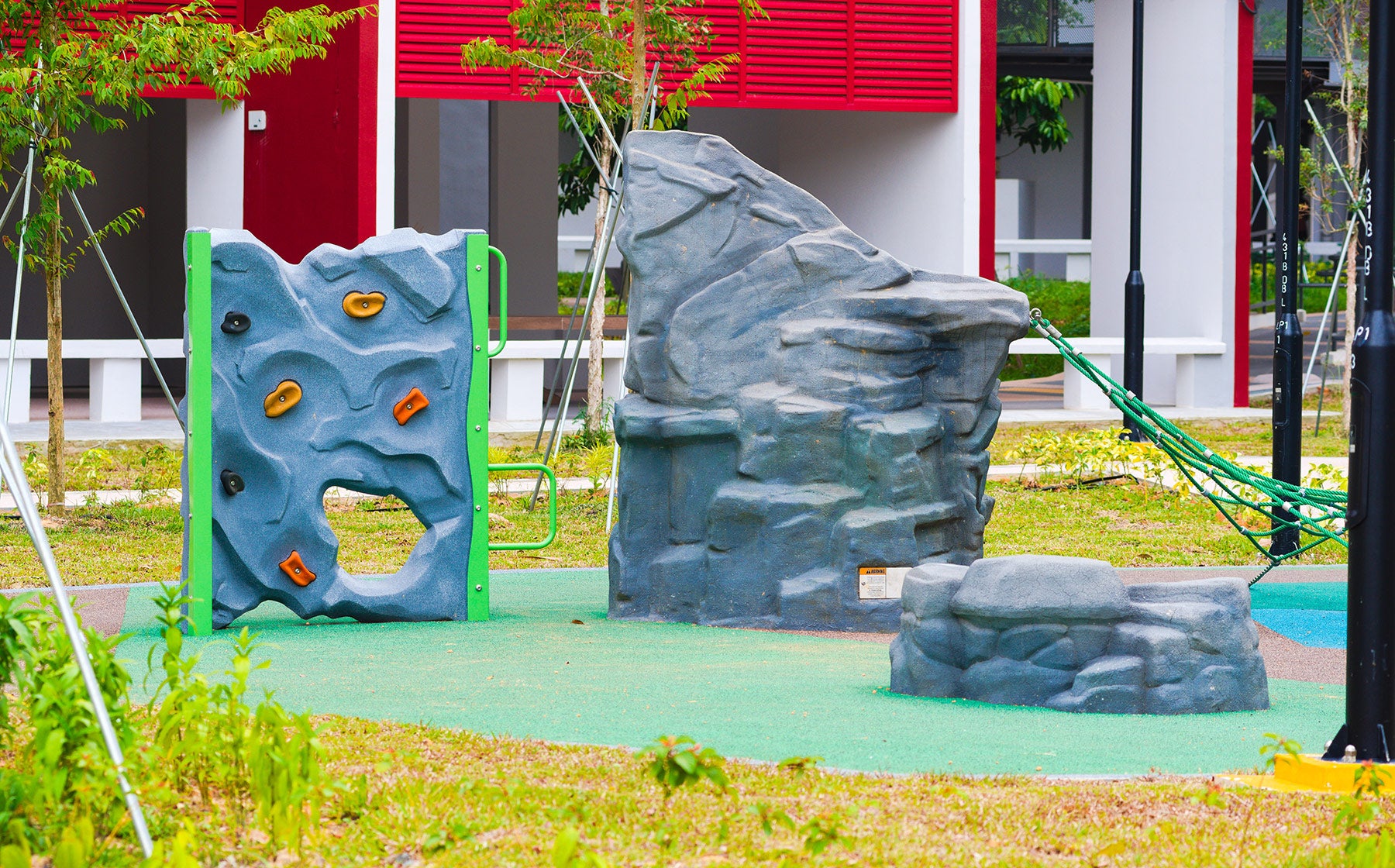 Rock climbing wall offers a fun and challenging activity for children to improve their climbing skills and build strength.